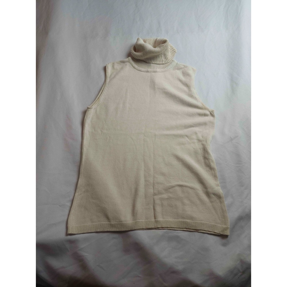 Tahari Turtleneck Sweater Womens 4 Cream Silk Blend Knit Sleeveless Pullover